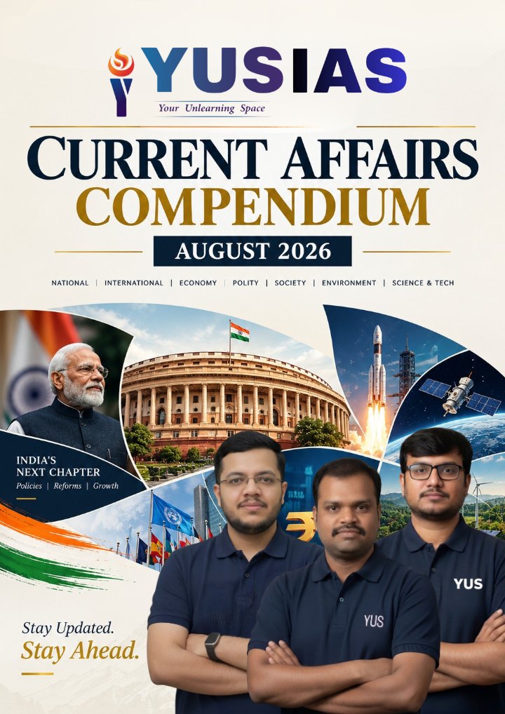 Cover of the YUS IAS Current Affairs Compendium, August 2026